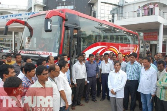 Agartala-Dhaka-Kolkata Bus service : Tripura's ONLY Volvo bus awaits inspection by the engineers from Bangalore 